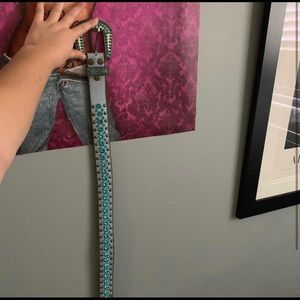 Sexy blue and gold rhinestone buckle belt